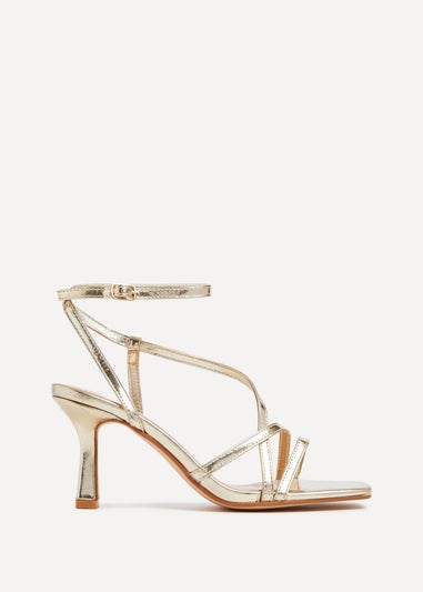 Linzi Ella Gold Faux Leather Strappy Square Toe Heeled Sandal
