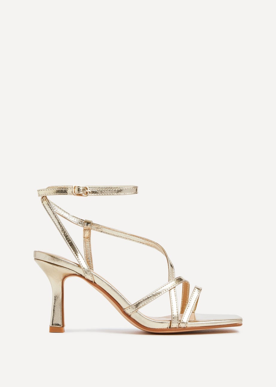 Linzi Ella Gold Faux Leather Strappy Square Toe Heeled Sandal