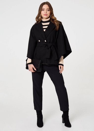 Izabel London Black Cape Coat With Belt
