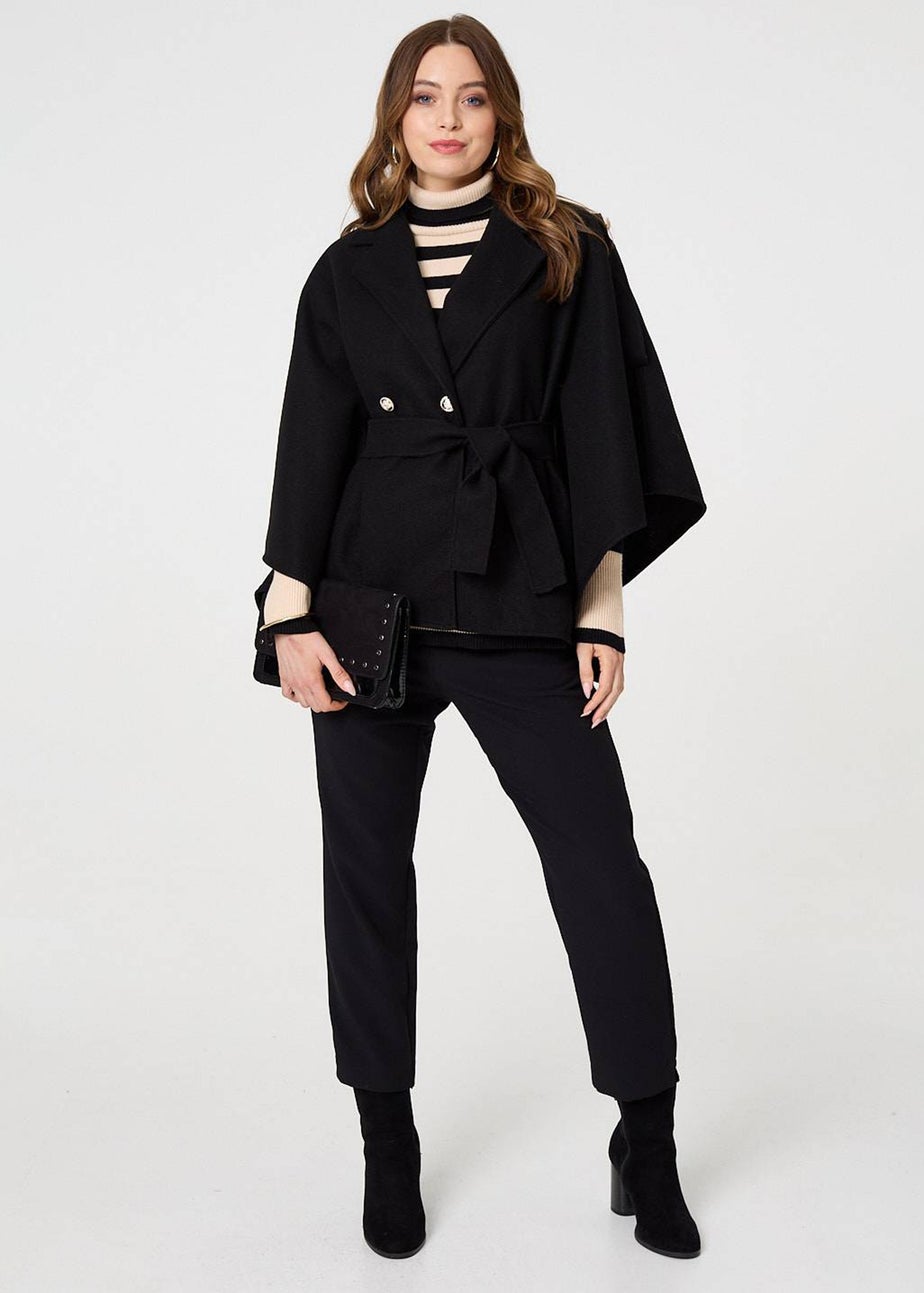 Izabel London Black Cape Coat With Belt