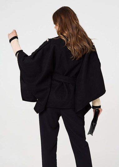 Izabel London Black Cape Coat With Belt