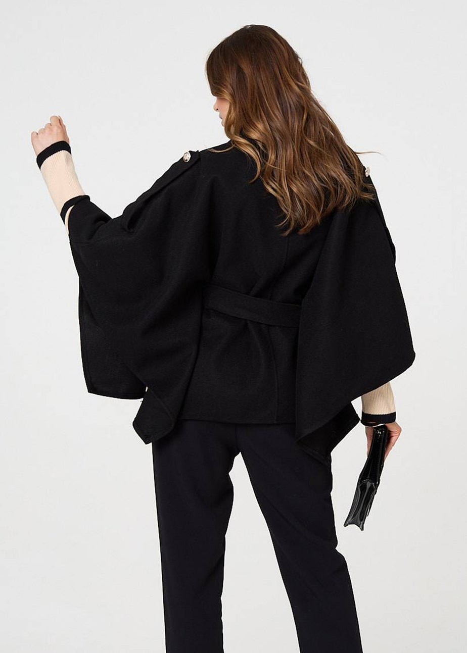 Izabel London Black Cape Coat With Belt