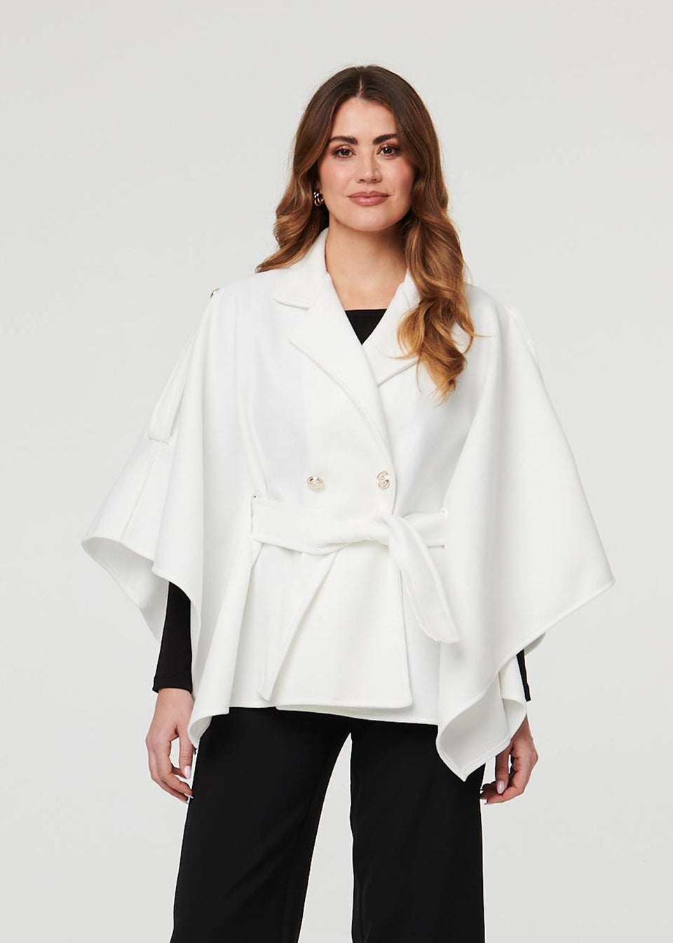 Izabel London White Cape Coat With Belt
