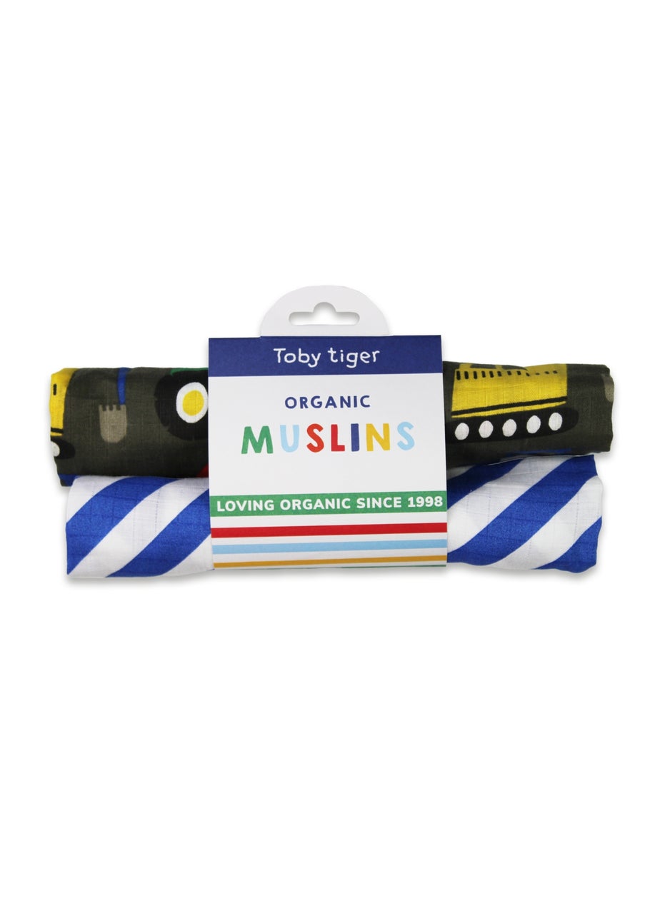 Toby Tiger Organic Multi Colour Transport Print Muslin 2-Pack