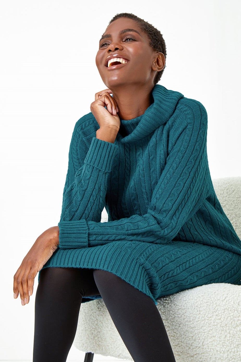 Roman Teal Roll Neck Knitted Jumper Dress