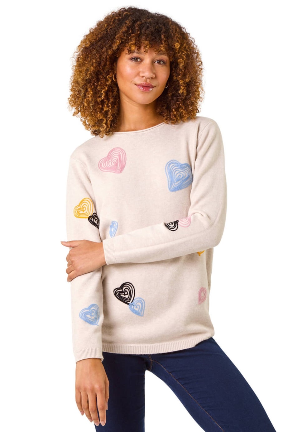 Roman Natural Heart Stitch Crew Neck Jumper