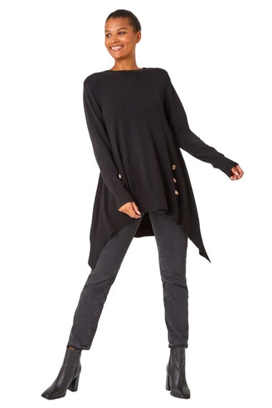 Roman Black Buttoned Side Hanky Hem Jumper
