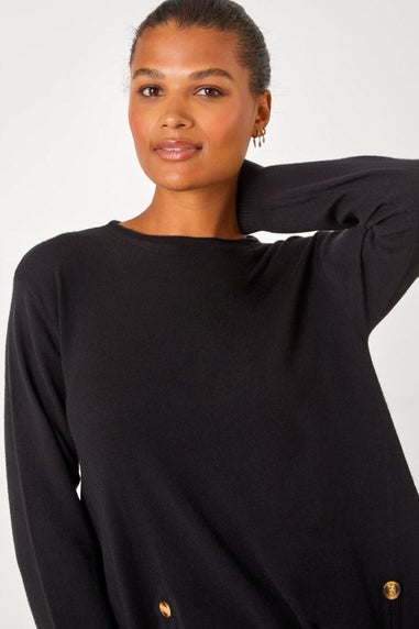 Roman Black Buttoned Side Hanky Hem Jumper