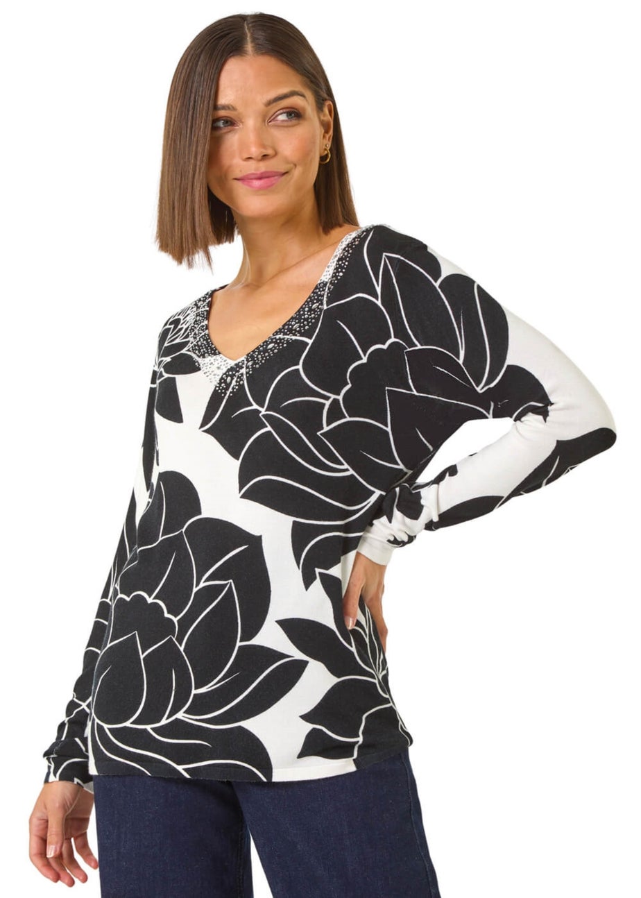 Roman Ivory Lilly Floral Print Knit Jumper