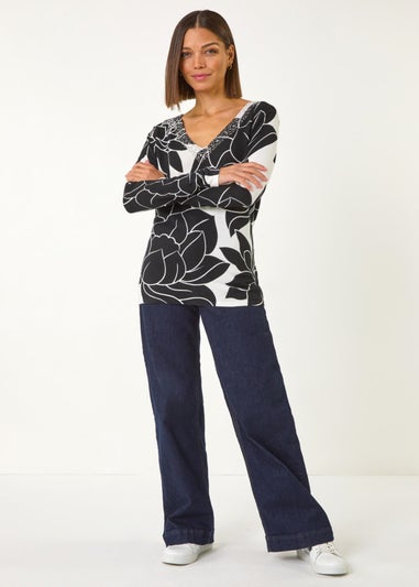 Roman Ivory Lilly Floral Print Knit Jumper