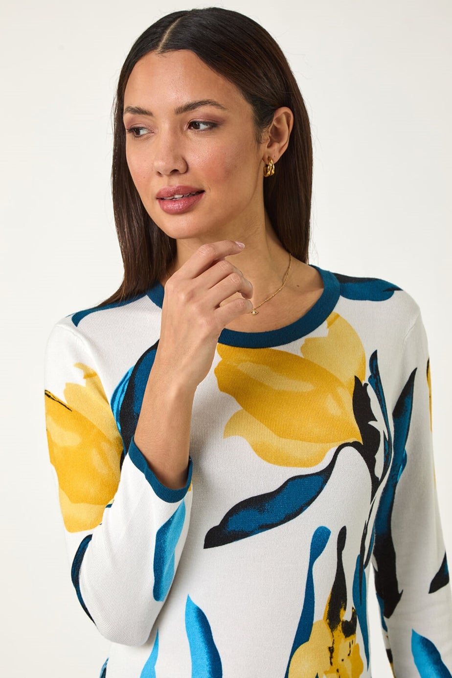 Roman Yellow Floral Print Knit Jumper