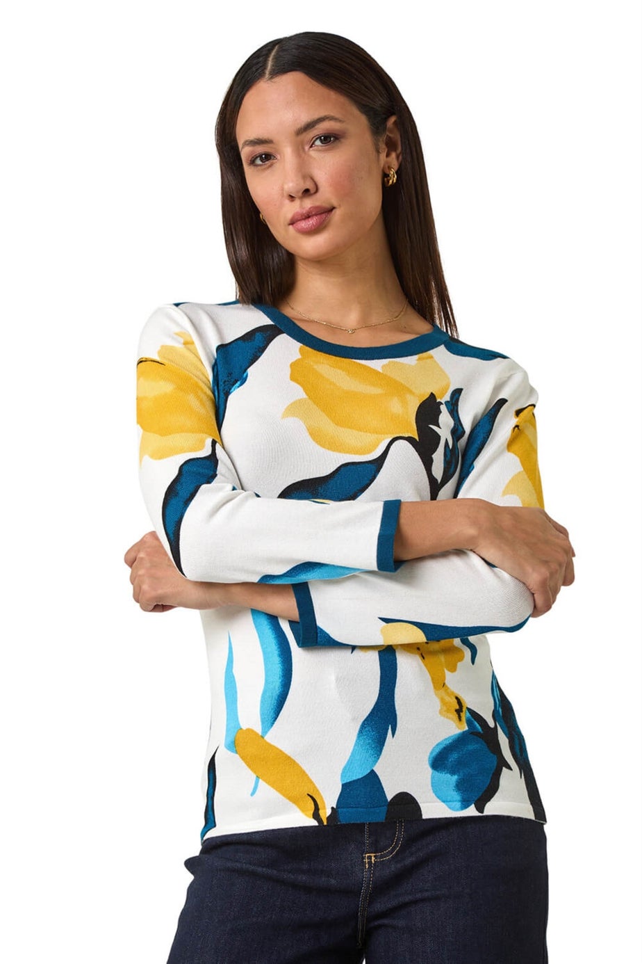 Roman Yellow Floral Print Knit Jumper