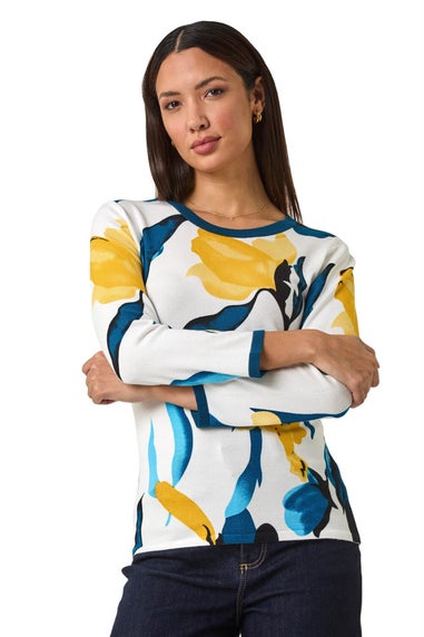 Roman Yellow Floral Print Knit Jumper
