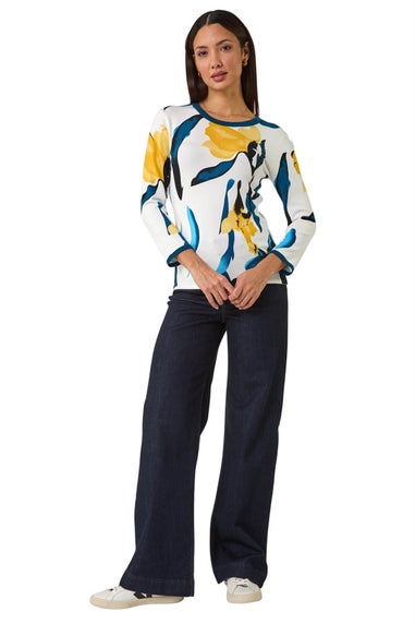 Roman Yellow Floral Print Knit Jumper