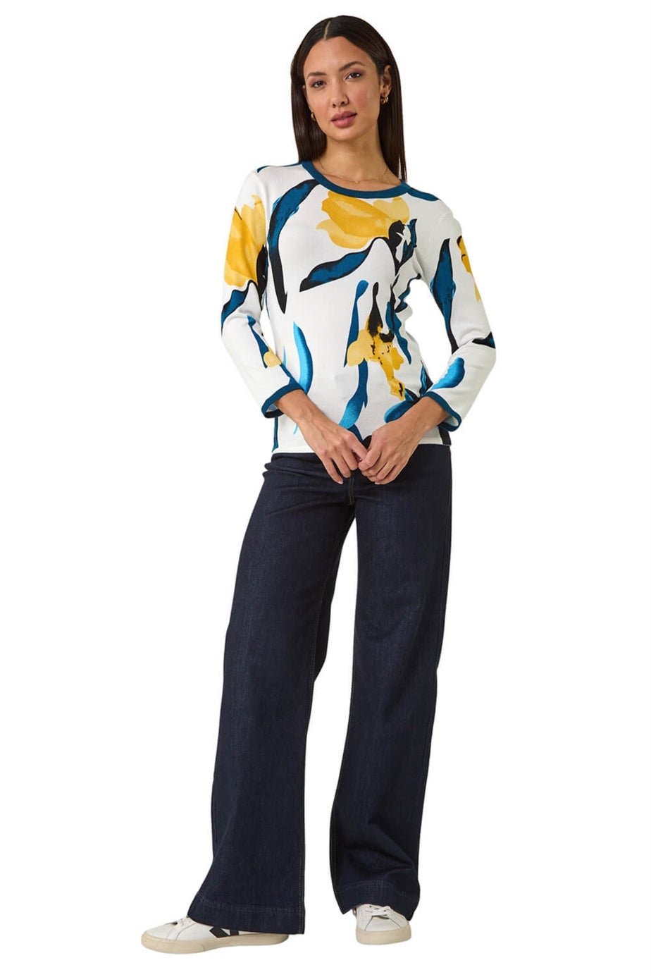 Roman Yellow Floral Print Knit Jumper