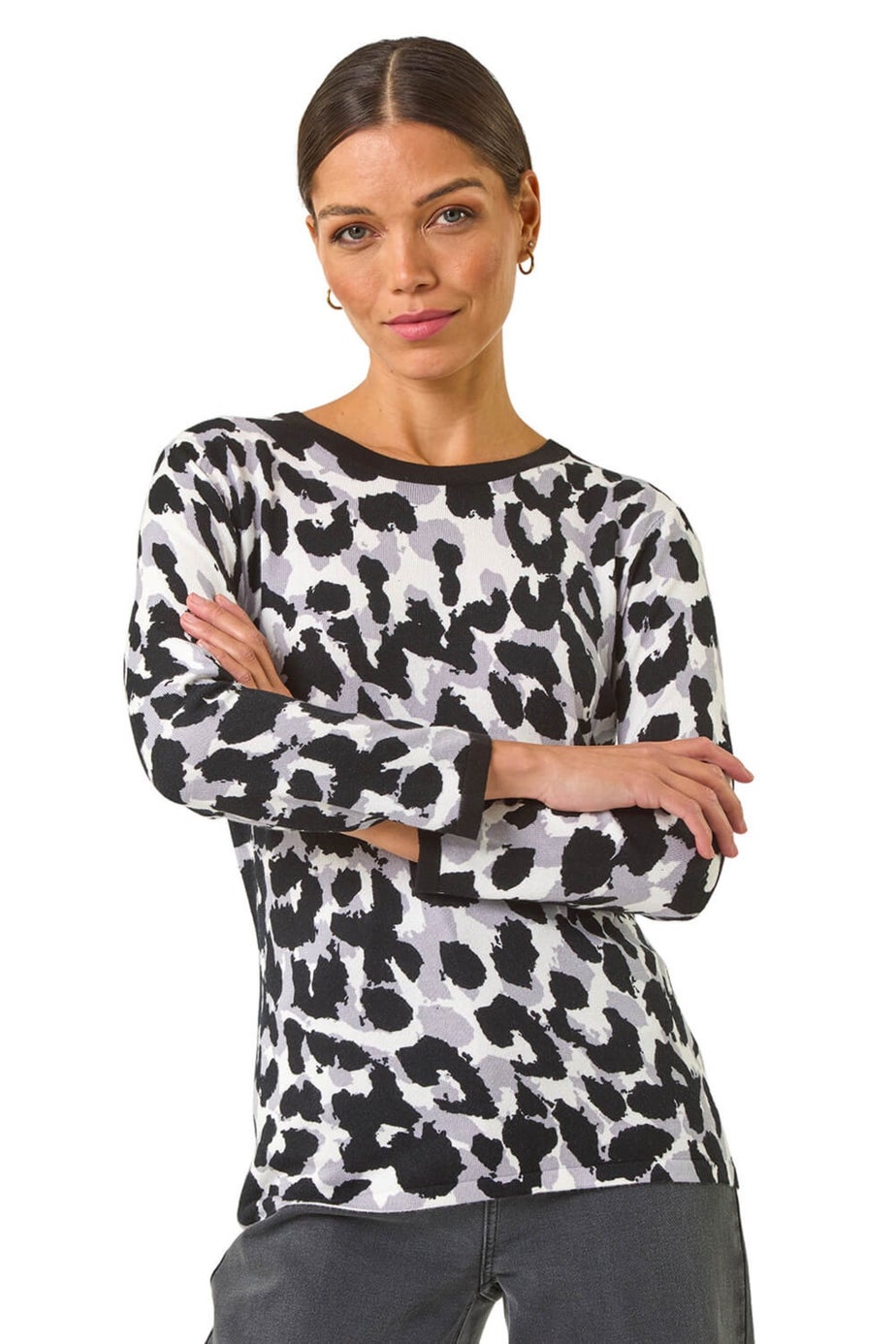 Roman Black Animal Print Knit Jumper