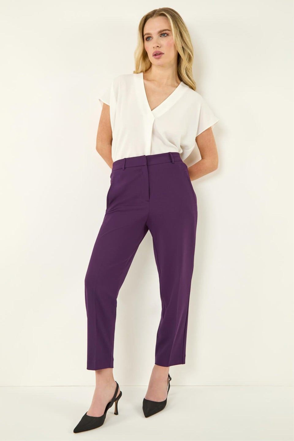 Roman Plum Short Straight Leg Stretch Trouser