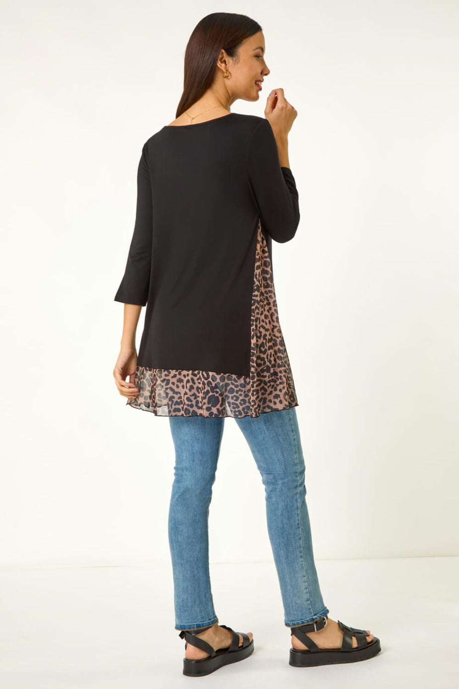 Roman Natural Animal Print Mesh Hem Tunic