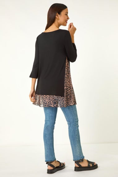 Roman Natural Animal Print Mesh Hem Tunic