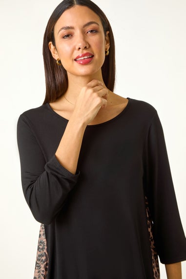 Roman Natural Animal Print Mesh Hem Tunic