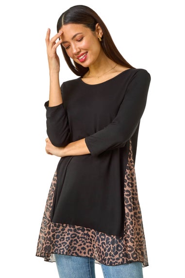 Roman Natural Animal Print Mesh Hem Tunic