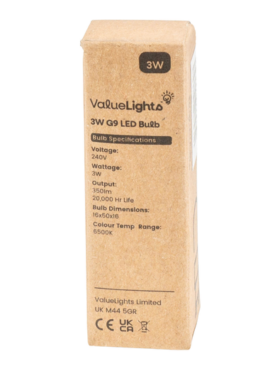 ValueLights 6 Pack G9 LED 3W Warm White 3000K Light Bulbs (6.2cm x 2cm x 2cm)