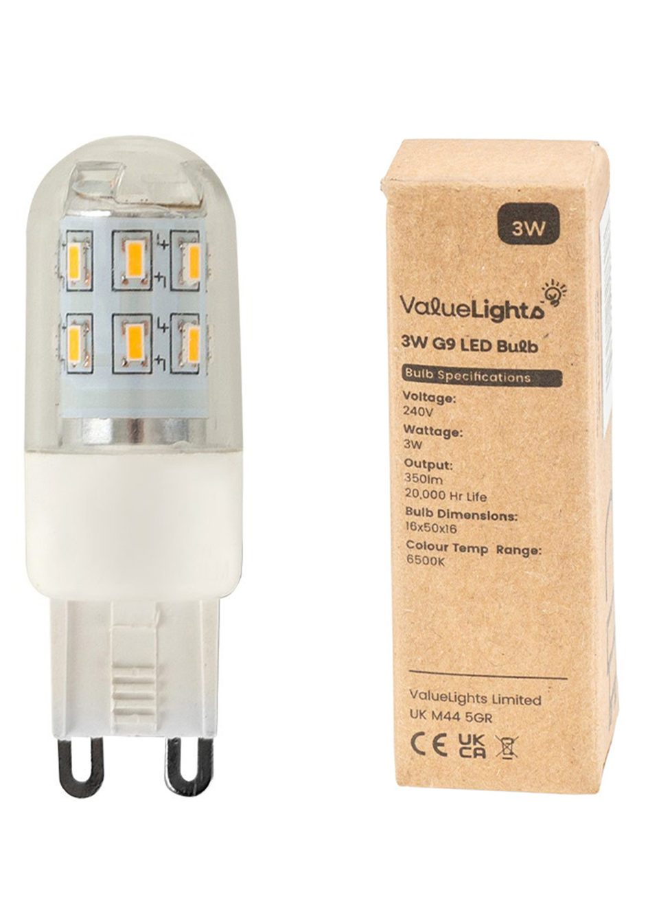 ValueLights 6 Pack G9 LED 3W Warm White 3000K Light Bulbs (6.2cm x 2cm x 2cm)