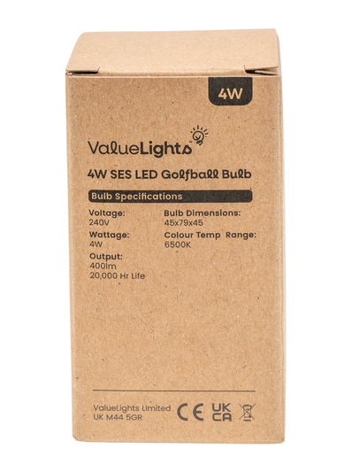 ValueLights 6 Pack E14 Golfball LED 4W Cool White 6500K Light Bulbs (8cm x 4.5cm x 4.5cm)