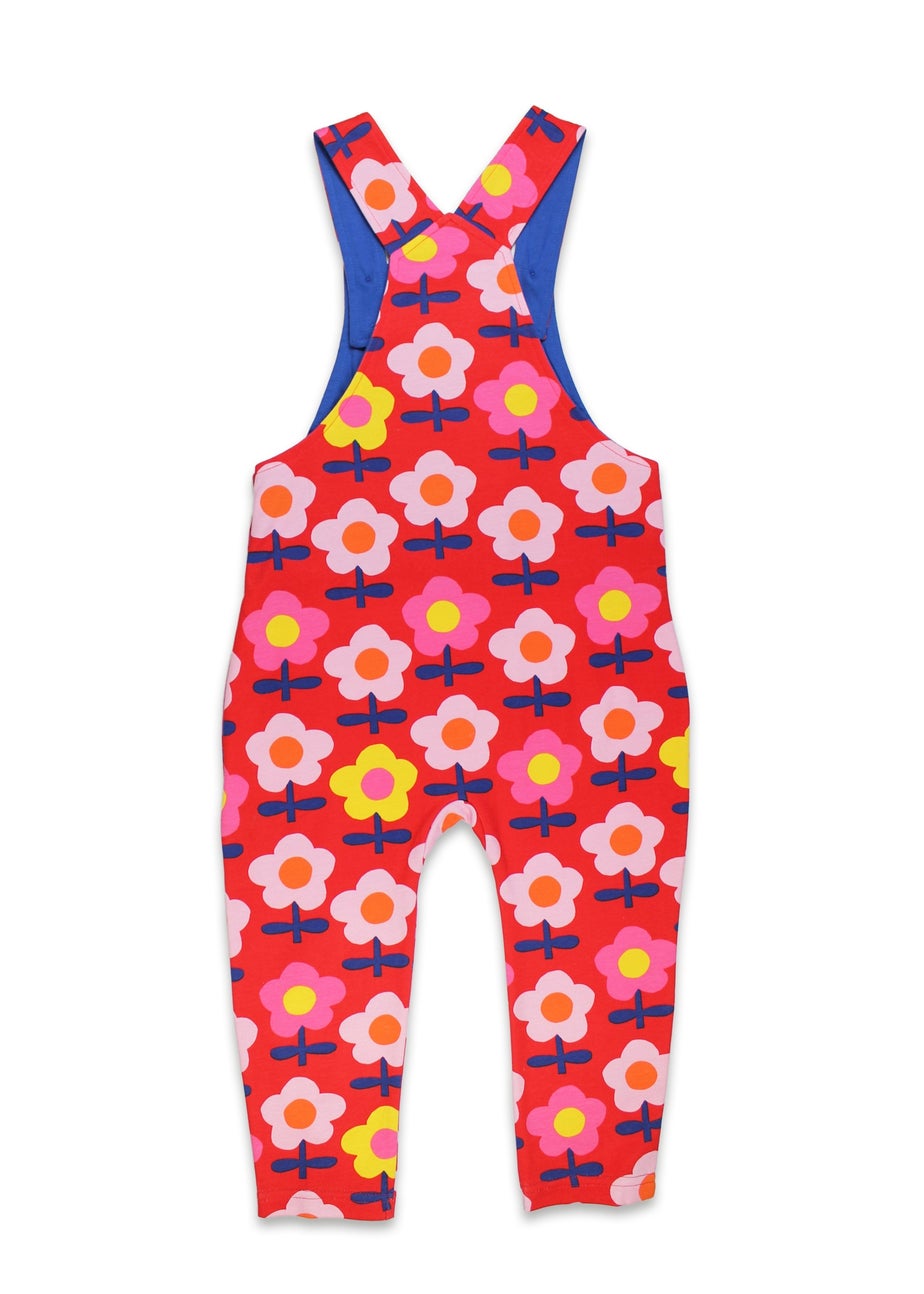 Toby Tiger Organic Pink Flower Print Dungarees (3 months - 4 years)