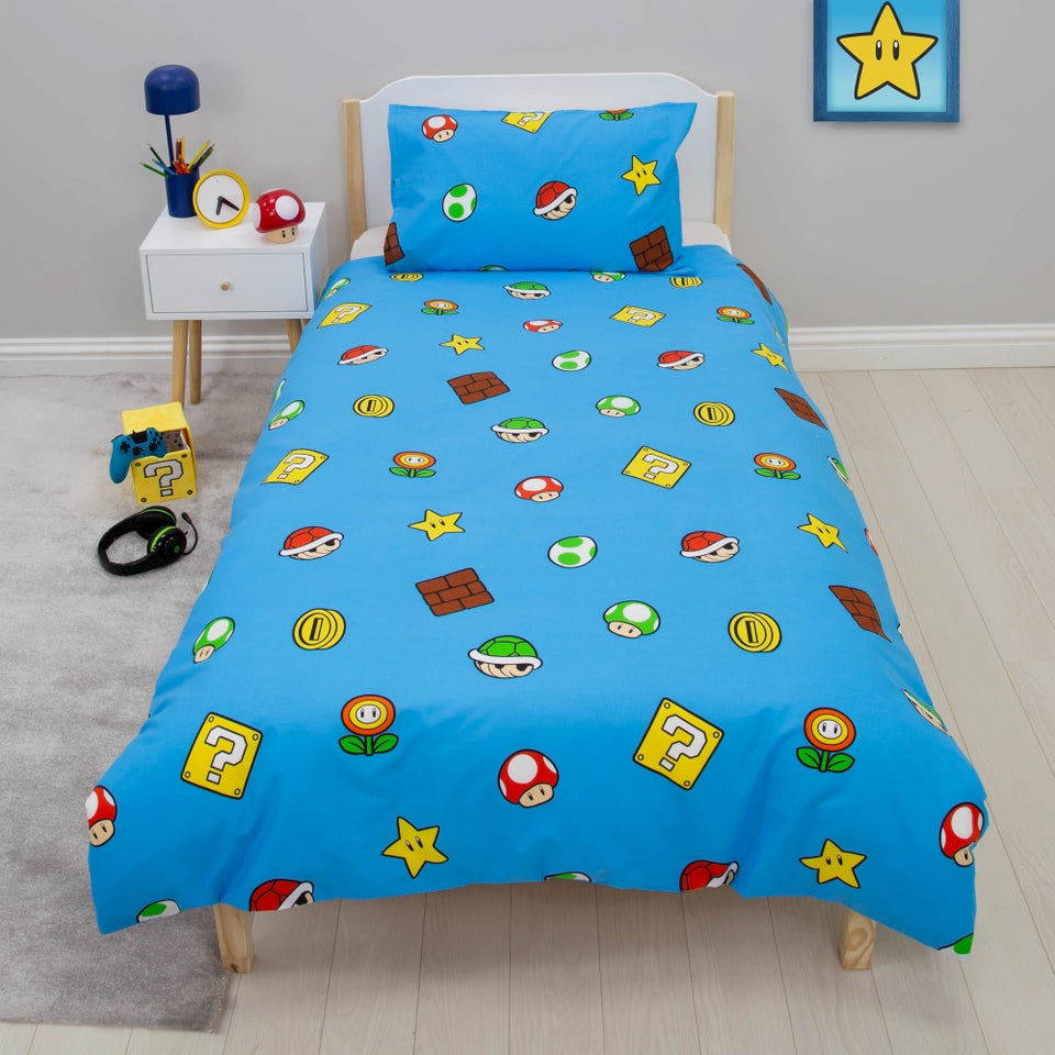Nintendo Blue Splitter Polycotton Duvet Set
