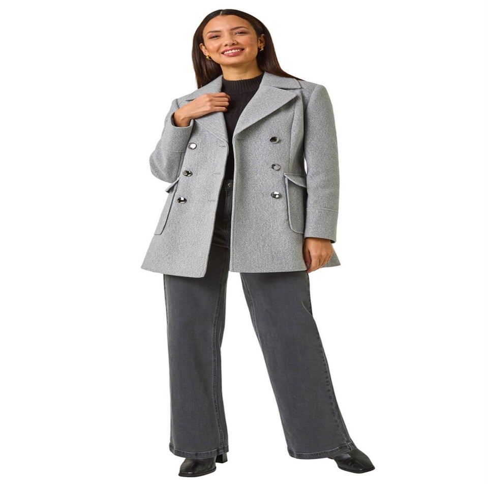 Roman Charcoal Grey Double Breasted Longline Coat