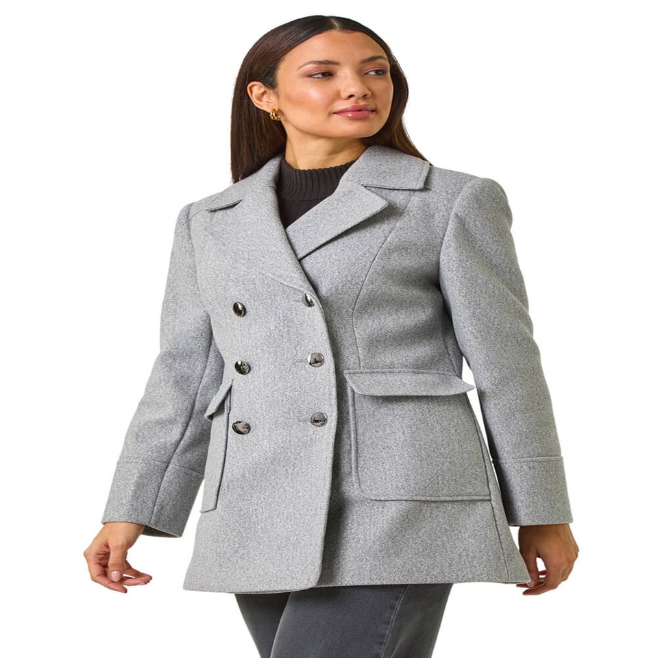 Roman Charcoal Grey Double Breasted Longline Coat