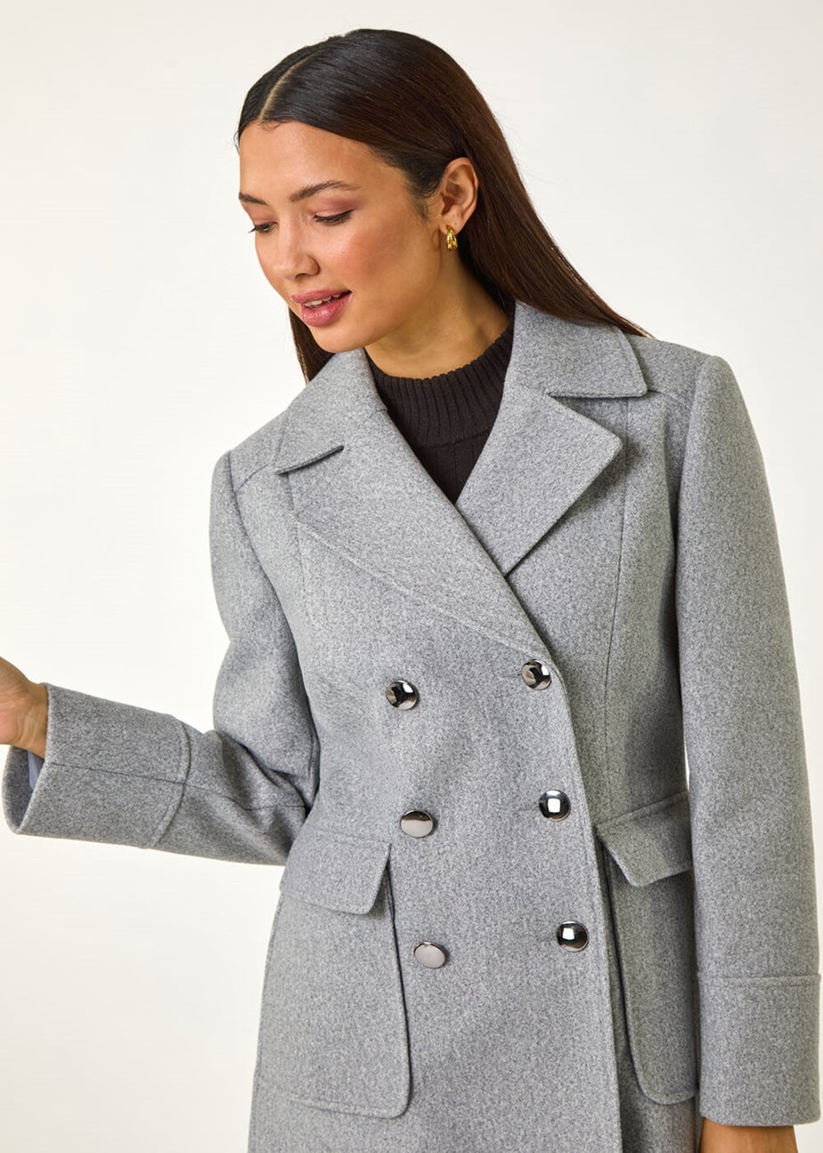 Roman Charcoal Grey Double Breasted Longline Coat