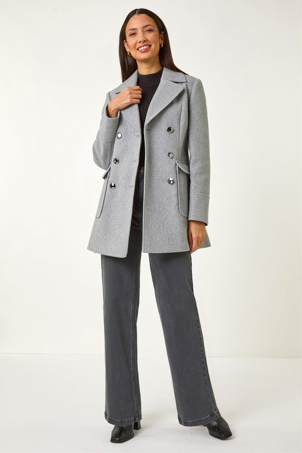 Roman Charcoal Grey Double Breasted Longline Coat