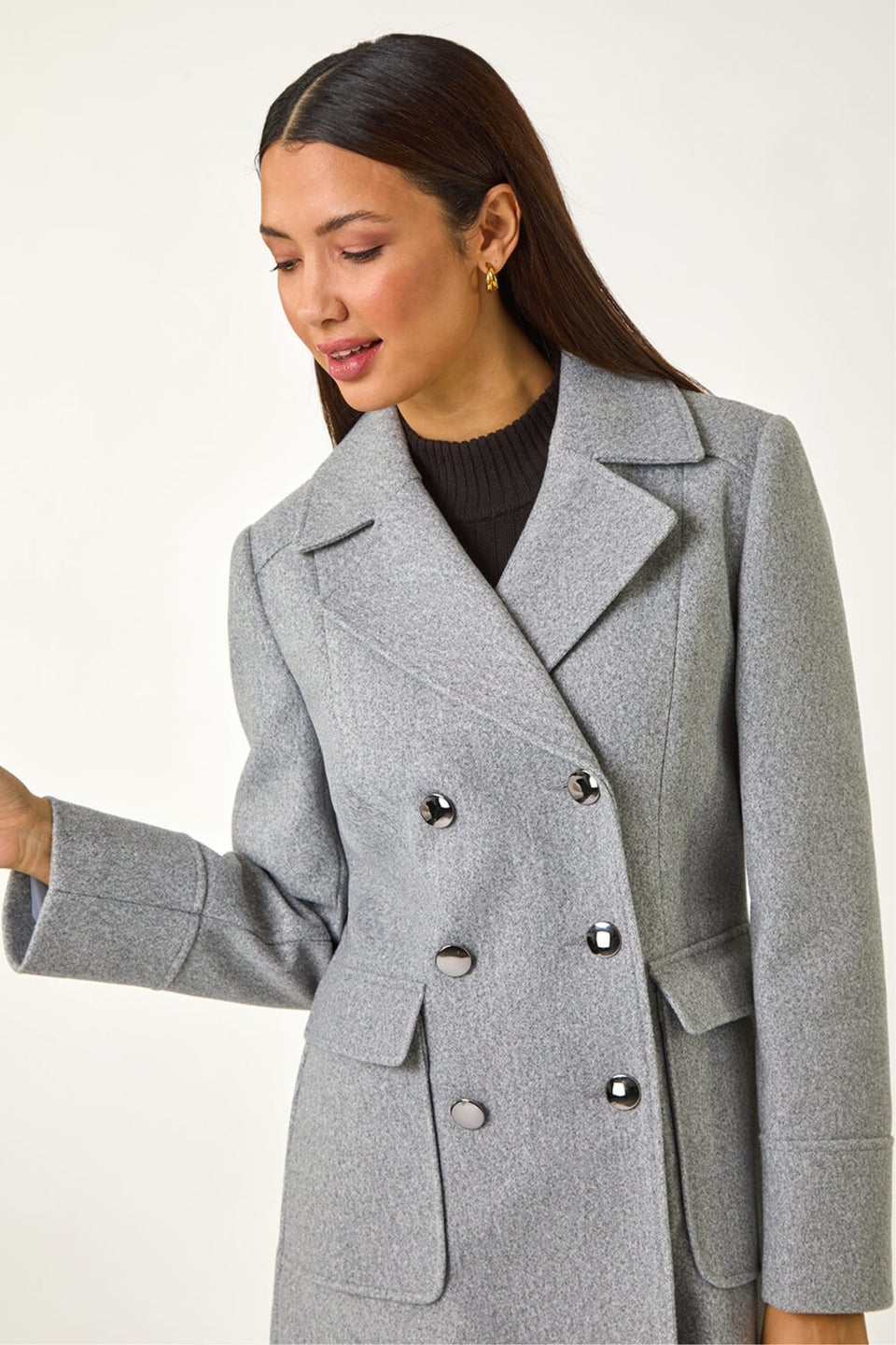 Roman Charcoal Grey Double Breasted Longline Coat