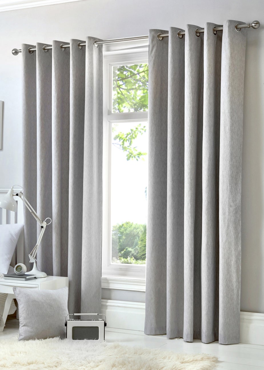 Fusion Cannes Woven Silver Eyelet Curtains