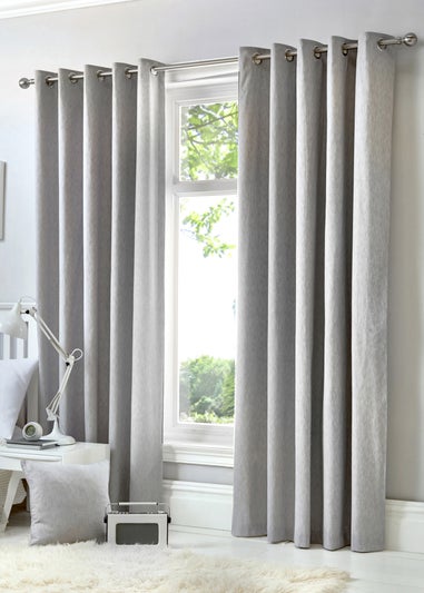 Fusion Cannes Woven Silver Eyelet Curtains