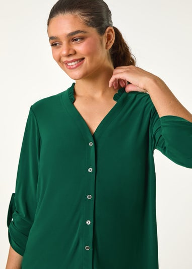 Roman Jade Button Through V-Neck Stretch Blouse