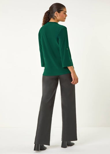 Roman Jade Button Through V-Neck Stretch Blouse