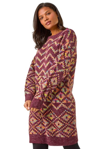 Roman Burgundy Geometric Print Jacquard Jumper Dress