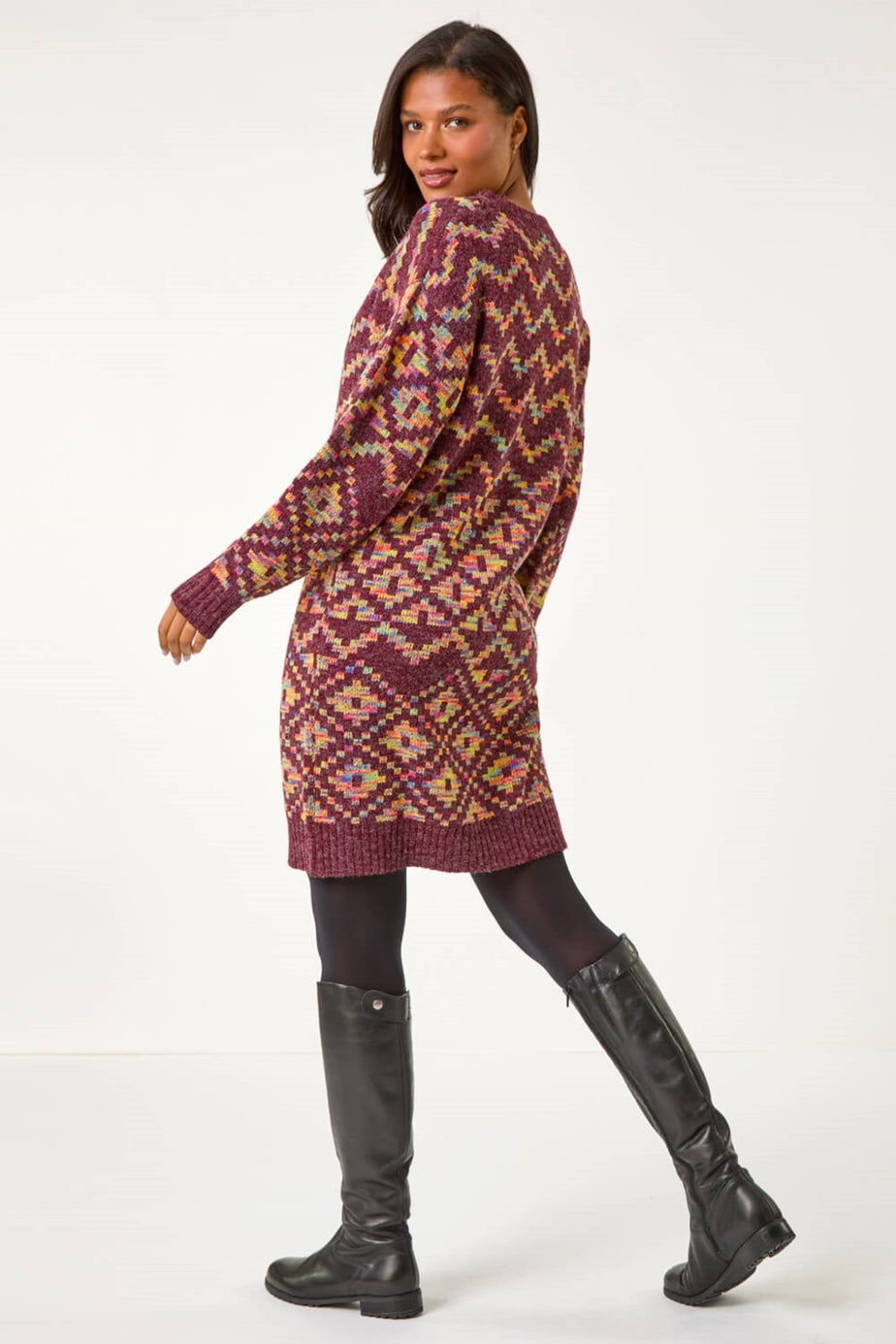 Roman Burgundy Geometric Print Jacquard Jumper Dress