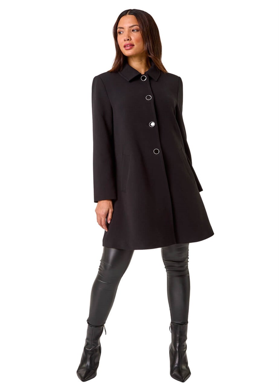 Roman Black Buttoned Swing Coat