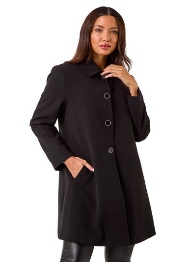 Roman Black Buttoned Swing Coat