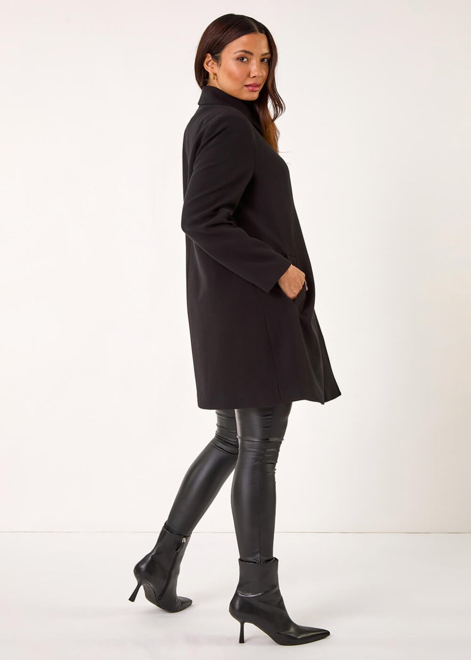Roman Black Buttoned Swing Coat