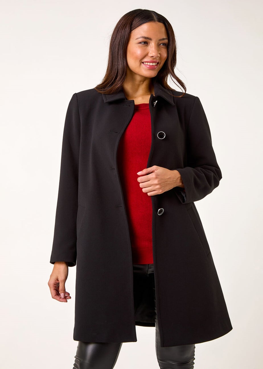 Roman Black Buttoned Swing Coat