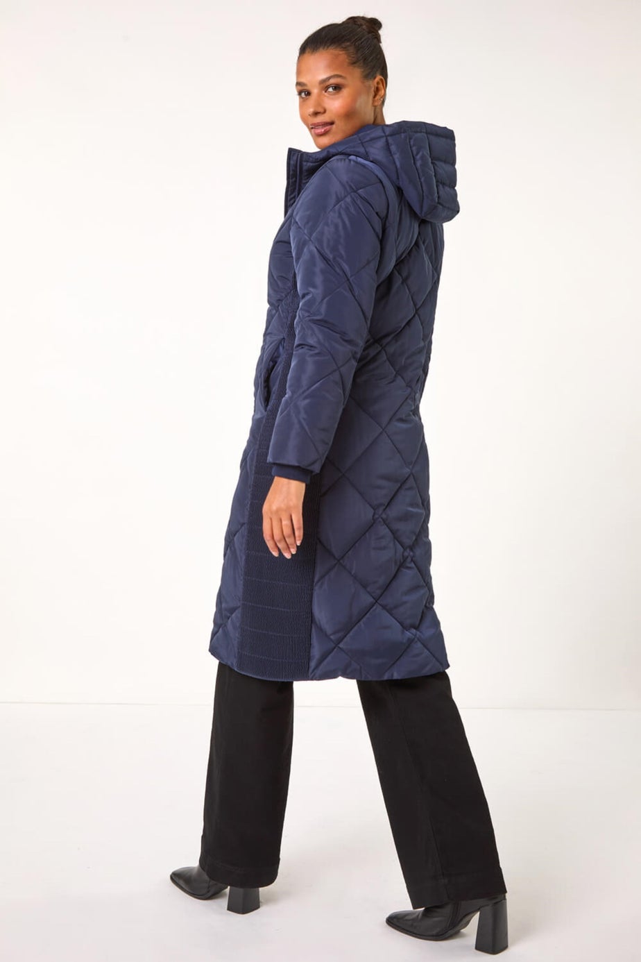 Roman Midnight Blue Longline Diamond Quilt Coat