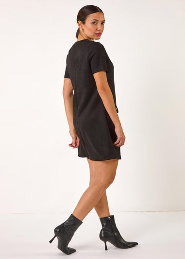 Roman Black Suedette Button Shift Stretch Dress