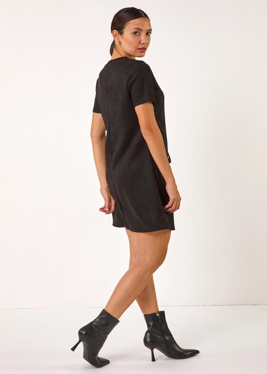 Roman Black Suedette Button Shift Stretch Dress