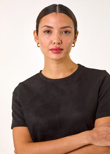 Roman Black Suedette Button Shift Stretch Dress