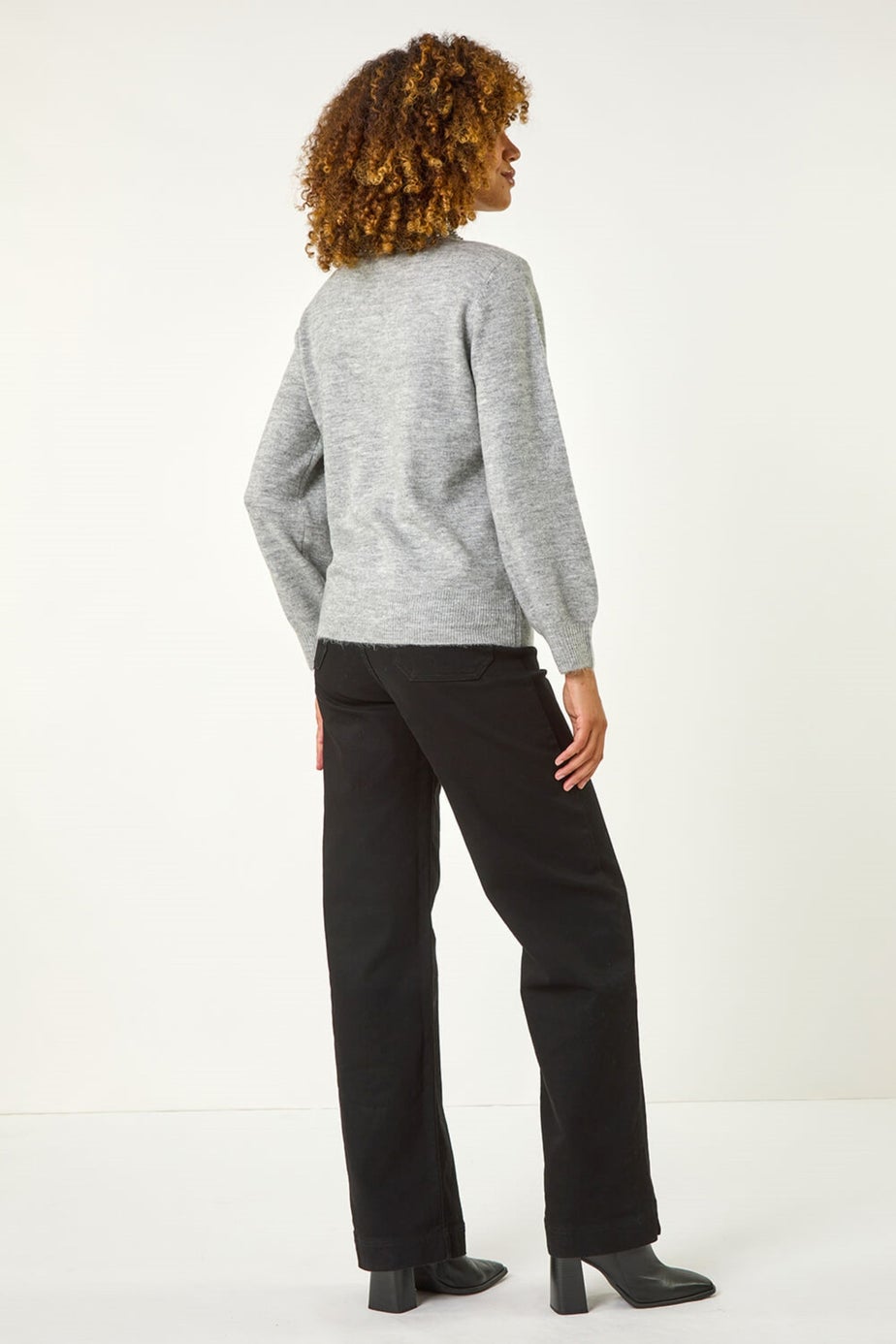 Roman Light Grey Faux Pearl Collar Jumper